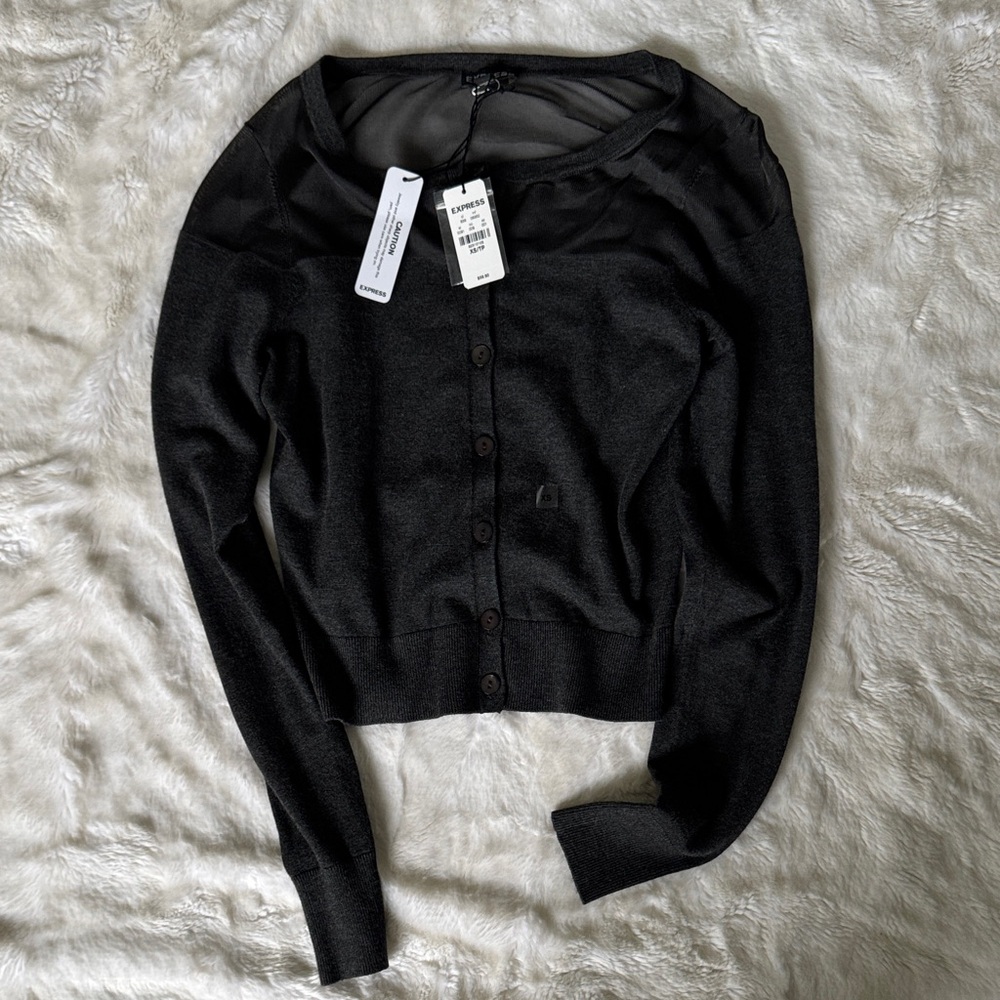 Express Charcoal Gray Knit Sweater with mesh details - see comments